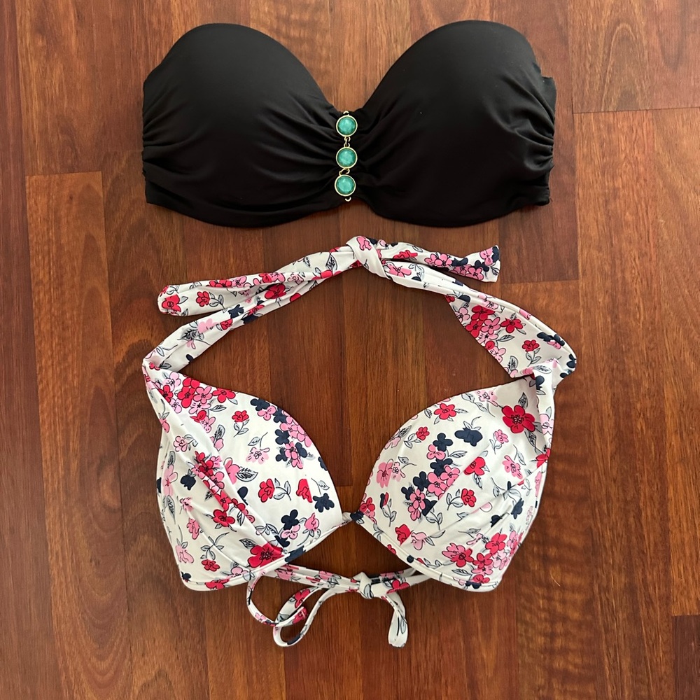 2 - Black and Floral Bikini Tops